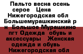 Пальто весна-осень серое › Цена ­ 500 - Нижегородская обл., Большемурашкинский р-н, Большое Мурашкино пгт Одежда, обувь и аксессуары » Женская одежда и обувь   . Нижегородская обл.